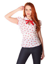 Clairy Cherry Polka Dots 50er Jahre retro Bubikragen Puffärmel Schlüsselloch Roc