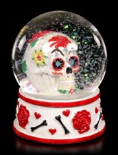 Schneekugel - Day of the Dead Totenkopf - weiß Gothic Glitzerkugel Deko Geschenk