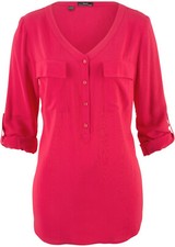 Damen Bluse rot pink krempelbare flexible Ärmel Viskose Größe 46 - 56 neu 42404