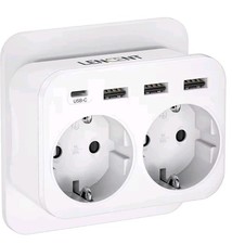 „LENCENT Steckdosenadapter 2-fach mit 3 USB & 1 USB-C Ladeanschluss,...