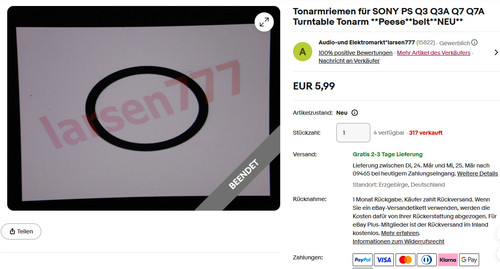 Tonarmriemen für sony - tonarmriemen, ps