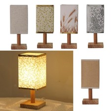 Kleine Nachttischlampe Leinen Lampenschirm Nachtlicht Holzsockel Modern