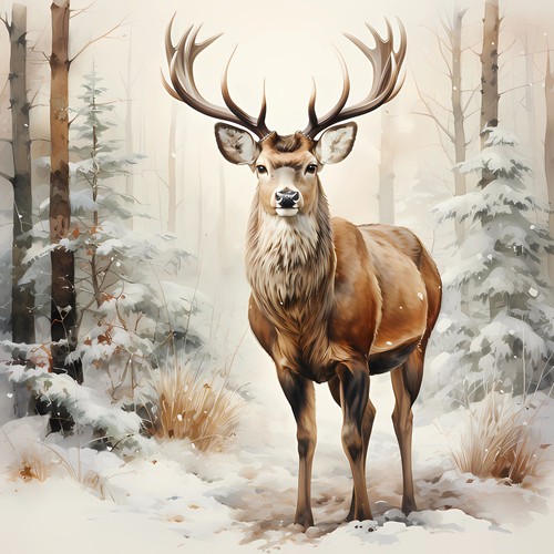 Wandbild hirsch wald - wald, winter