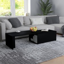 Couchtisch schwarz Ingenieurholz 150x50x35 cm drehbare Drehplatte mit Ablage