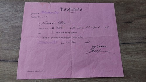 Impfschein 1932 hillesheim - impfschein, 1932,