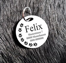 HUNDEMARKE mit Gravur individuell 1 & 2 Seitig möglich Hund Katze weiß Rund D14