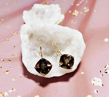 Gelbgold 585 Ohrboutons mit Rauchquarz Fantasieschliff neu und ungetragen