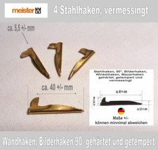Stahlhaken, Bilderhaken Mauerhaken, vermessingt, gehärtet und getempert, 40 mm