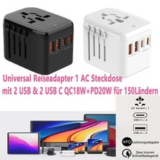 Universal Reiseadapter Weltweit 4 USB Anschlüsse, für UK US 150+ Ländern DE