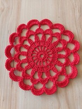 Kleines Deckchen rund Untersetzer gehäkelt rot  Deko 12 cm  Geschenk