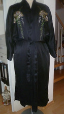 DOUBLE DRAGONS  KIMONO Hausmantel 100% Seide schwarz Stickerei  M/L Made China