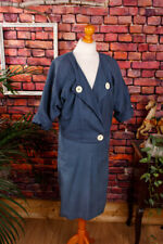 Vintage orig 80er Kostüm Kleid Jacke taubenblau Ethno alternativ Öko S