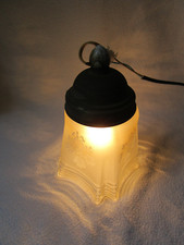 Jugendstil Lampe Flurlampe Glasschirm satiniert m. floralem Schliff Metallmontur