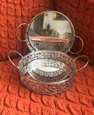 Tablett Dekotablett Metall Spiegeltablett Shabby Landhaus Vintage Silber 2 St