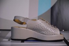 NOS tamaris Plateau Schnür Sandalen Clogs 70s TRUE VINTAGE Leder Peeptoe 37