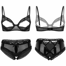 Sexy Damen Dessous Set offene Brust BH und Schritt offen Slips Party Nachtwäsche