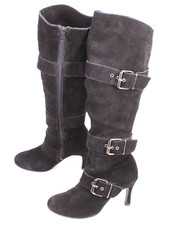 Shivadiva Damen Stiefel Velours Leder schwarz Gr. 36 Schnallen Gothic SH106