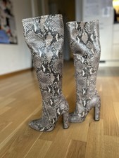 Elegante Stiefel Kniehoch Schlangenleder 37 Schwarz Beige