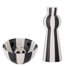 Kerzenhalter schwarz weiß gestreift Streifen Deko Schale Kerzenständer Keramik