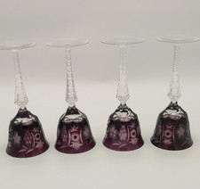 4 Unique Amethyst Ajka Lead Crystal Wine Glasses, Special Shape, Vintage Set
