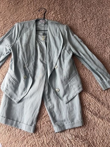 Women linen suit - suit, blue