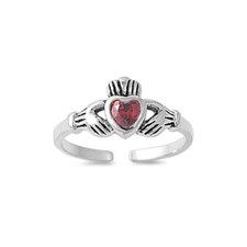Zehenring Fußschmuck verstellbar Sterling Silber Roter Zirkonia Claddagh 1