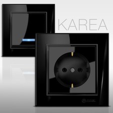 Schuko Steckdose, Steckdosen, Wechselschalter, Lichtschalter, KAREA Schwarz