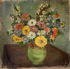 Ölbild Stillleben mit Blumen 61,3 x 62,3 cm E. J. Monogramm um 1930