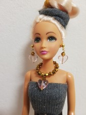 Barbie Schmuck Set -Kette & Ohrringe Rosa Herz -Puppenschmuck - Handmade-Unikat 