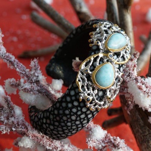 Zuchtperl larimar rochenleder - larimar,