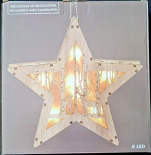 Fensterdeko Holzstern beleuchtet 8 LED Weihnachtsdekoration Stern Reh Hirsch