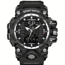 Chronograph Herren Armbanduhr Analog beleuchtet Licht Mit Datum Digital Schwarz