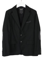 Faith Connexion Blazer Herren Groß Einreihig Leder Ellbogenflicken Schwarz