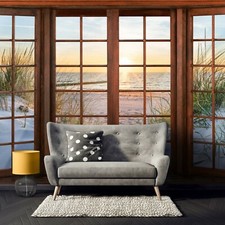 Vlies Fototapete FENSTER 3D Strand Meer Nordsee TAPETE Natur Wohnzimmer KLEISTER
