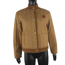 Piero Guidi Damen Wolljacke S braun Tweed Popper vorne Leder Patch Italy