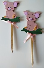 Blumenstecker Gartenstecker Deko Holz, Schwein Ferkel, 2 Stück, Handarbeit, neu