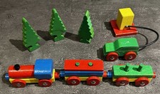 Zugset mit Bäumen und Auto - Vintage - Holzeisenbahn - Top Zustand –Nichtraucher
