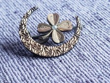 Antike Glück Brosche Kleeblatt im Hufeisen mit Flussperl Gold Jugendstil um1900