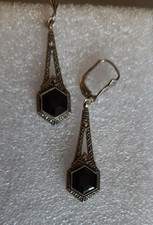 Schmuck+Ohrhänger+Onyx +ca.4,5 cm+Markasit+ 1930 er Jahre+von Oma +Top Rarität