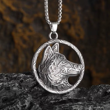 Wolf Kopf Anhänger mit Halskette Wikinger Nordland Schmuck Thor Schäferhund