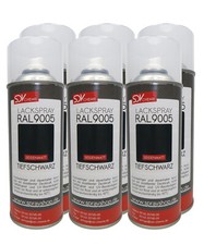 6x LACKSPRAY RAL 9005 TIEFSCHWARZ seidenmatt 400ml Acryllack SCHNELLTROCKNEND