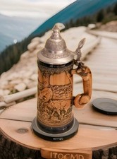 Orginal Gerzit Gerz Vintage Bierkrug mit Zinndeckel 