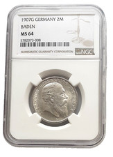 Baden 2 Mark 1907 G =Year-Type, NOT "Friedrich's Death"= NGC MS-64