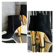 Buffalo Stiefeletten Stiefel Wildleder schwarz Gold Absatz 38 Echtleder Boots