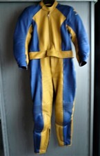 Alne, Motorradkombi, Damen, Känguru-Leder, 2teilig, gelb/blau, guter Zustand