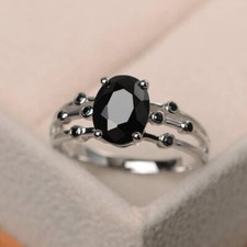 Verlobung Versilberte Ring Geschenke Mode Frauen Schwarze Farbe Zirkonia Schmuck