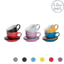12 Stück Farbige Cappuccino Tasse & Untertasse Set Porzellan Kaffeetassen 250ml