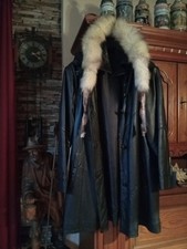 Vintage Damen Leder Mantel, Größe M, mit Kapuze Mit Echtpelz Gr:44