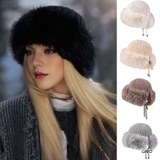 Damen Pelzmütze Kunstfell Russische Kosakenmütze Flauschig Warm Winter Skimütze