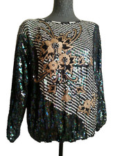 Damen Pullover M Pulli Bluse Festlich Abendmode Handarbeit Vintage Weihnachten S